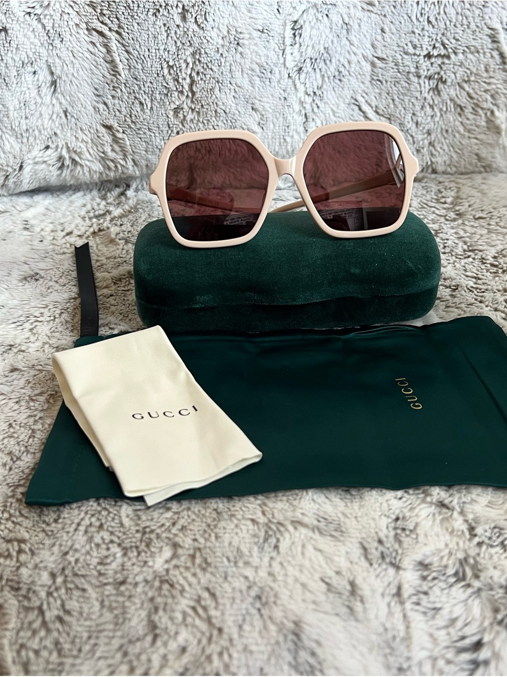 Gucci Cream Frame Sunglasses with Rose-Tinted Lenses